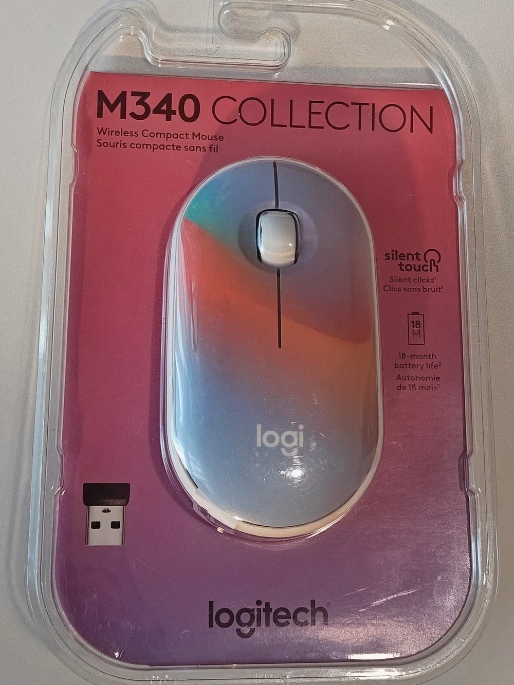 Logitech M340 Wireless Mouse - Gradient Rainbow with White Trim